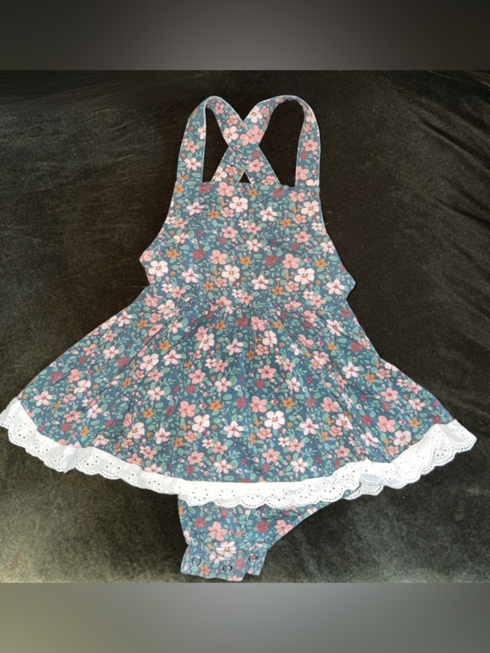 Floral Crossback Skirted Romper in Blue and Pink